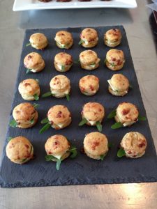 Mini Cheese Scones with Cheddar, Rocket and Mango Chutney
