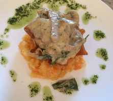 filo basket with wild mushroom and spinach ragout